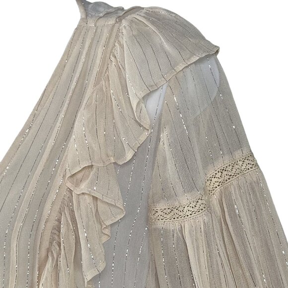 Anthropologie Maeve Wynn Metallic Striped Womens 8 Flowy Tunic Top Boho Peasant - Picture 9 of 16